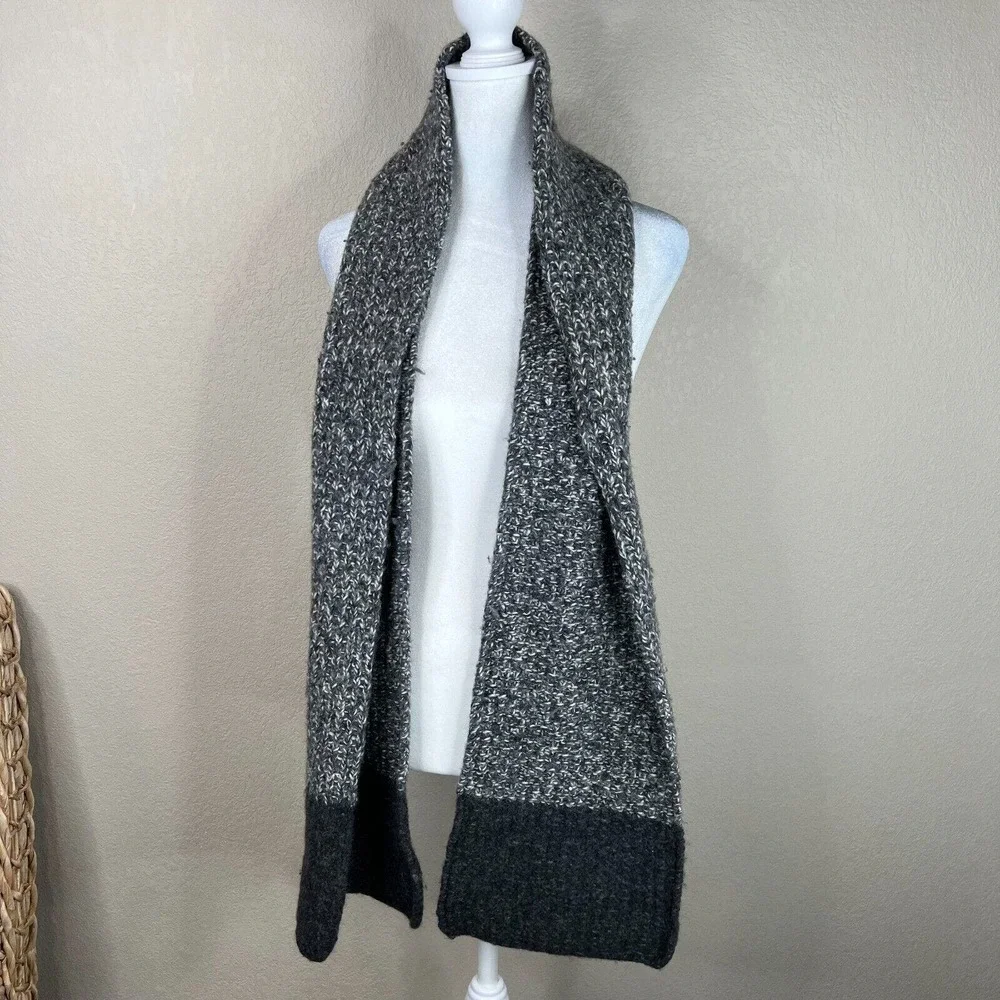 Women's Wool Rectangle Long Scarf Black White‎ One Size